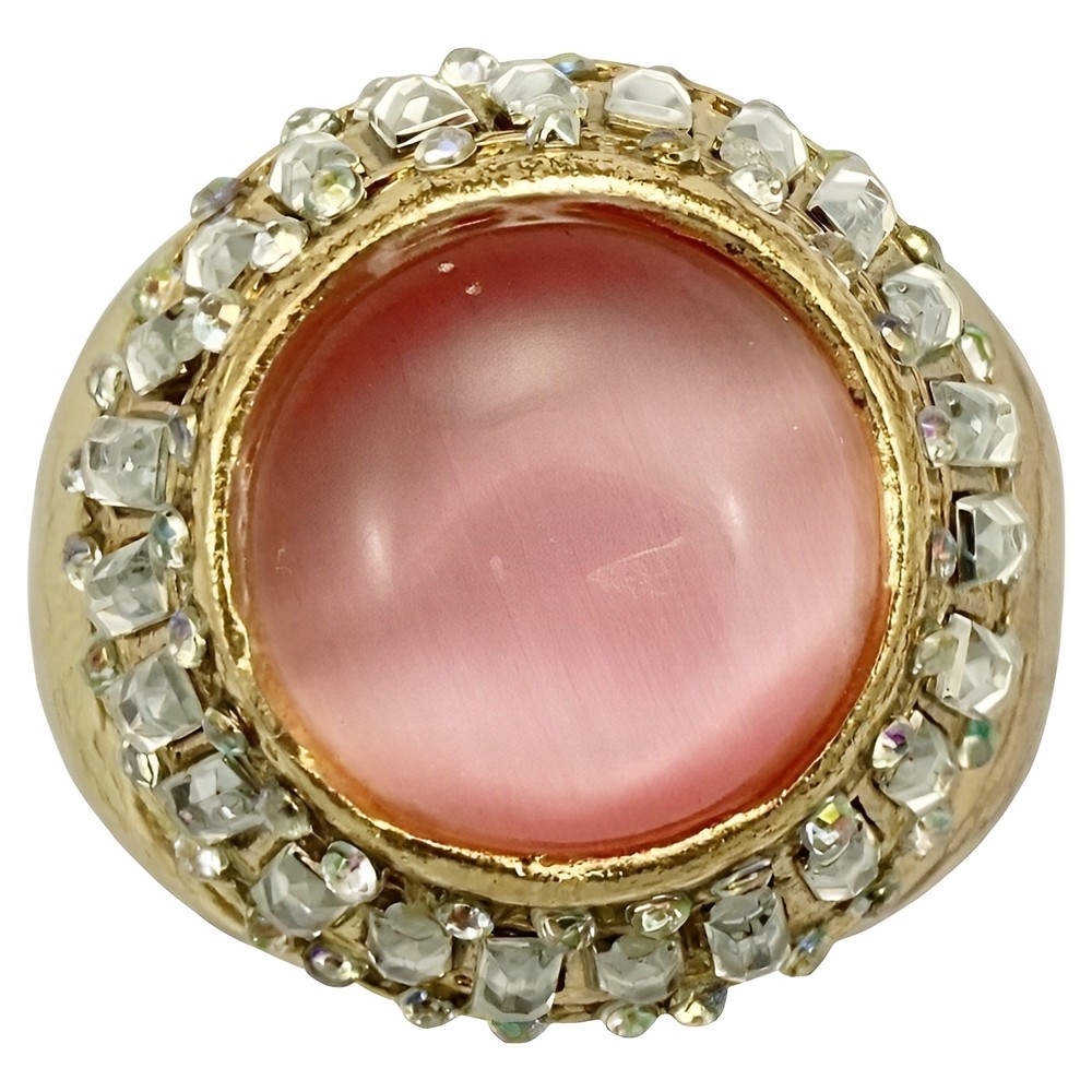 Gold Plated Pink Moonglow Crystals Cocktail Ring