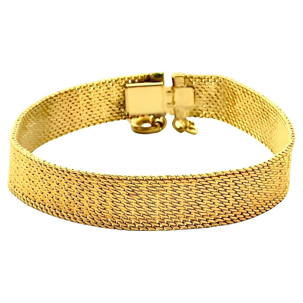 Gold Plated Ridged Mesh Link Bracelet circa 1980s