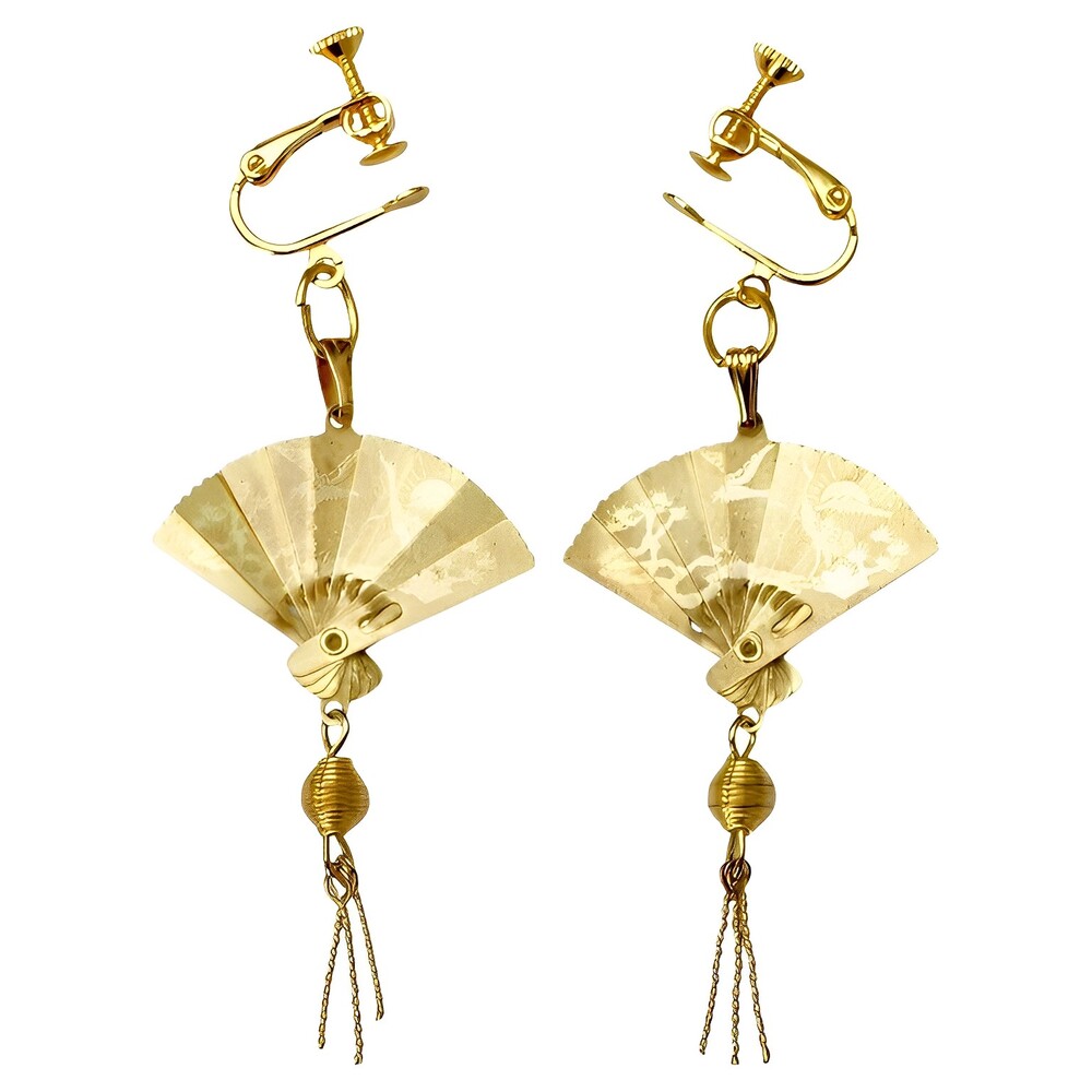 Gold Tone Fan Drop Screw Back Earrings circa 1970s