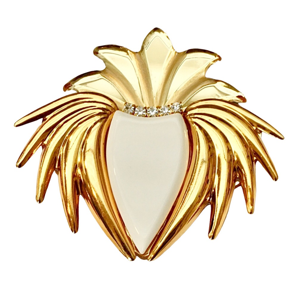 Gold Plated Mirror Fruit Brooch with Rhinestones 1960s