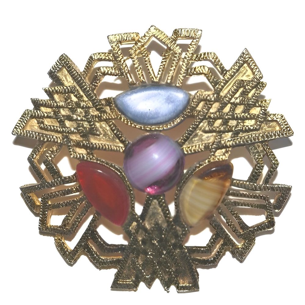 Hollywood Celtic Style Coloured Glass Brooch circa 1960s
