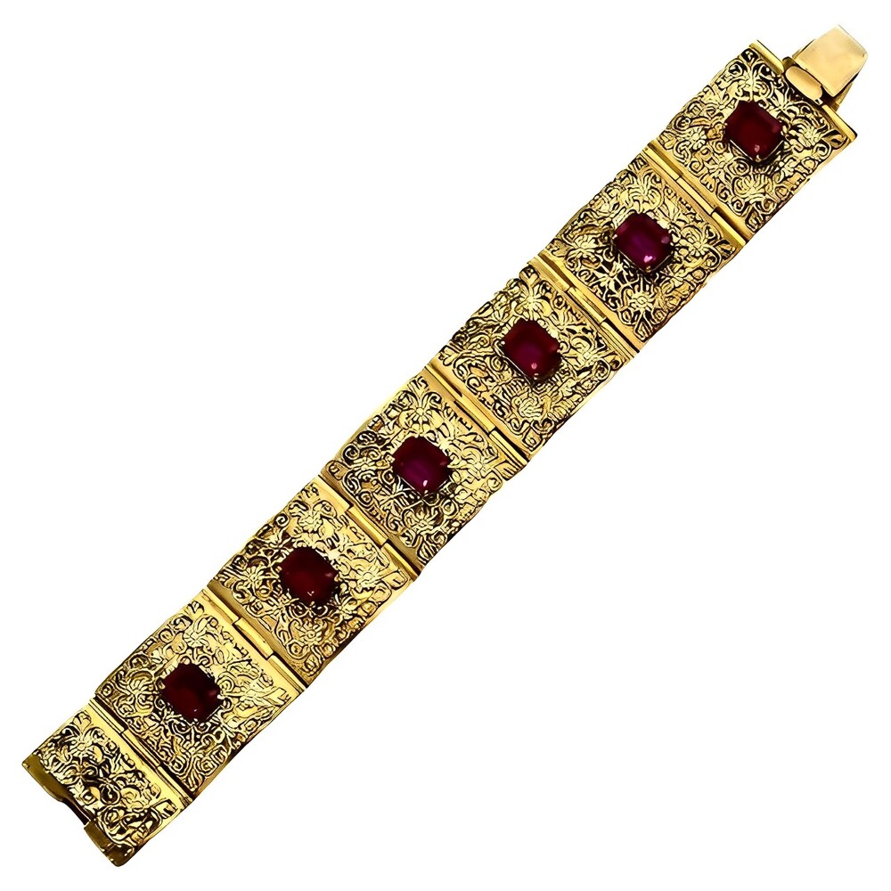 Italian Giuliano Fratti GM Filigree Bracelet with Mauve Glass Stones