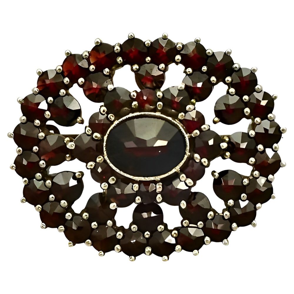 Oval Silver and Garnet Brooch circa 1930s