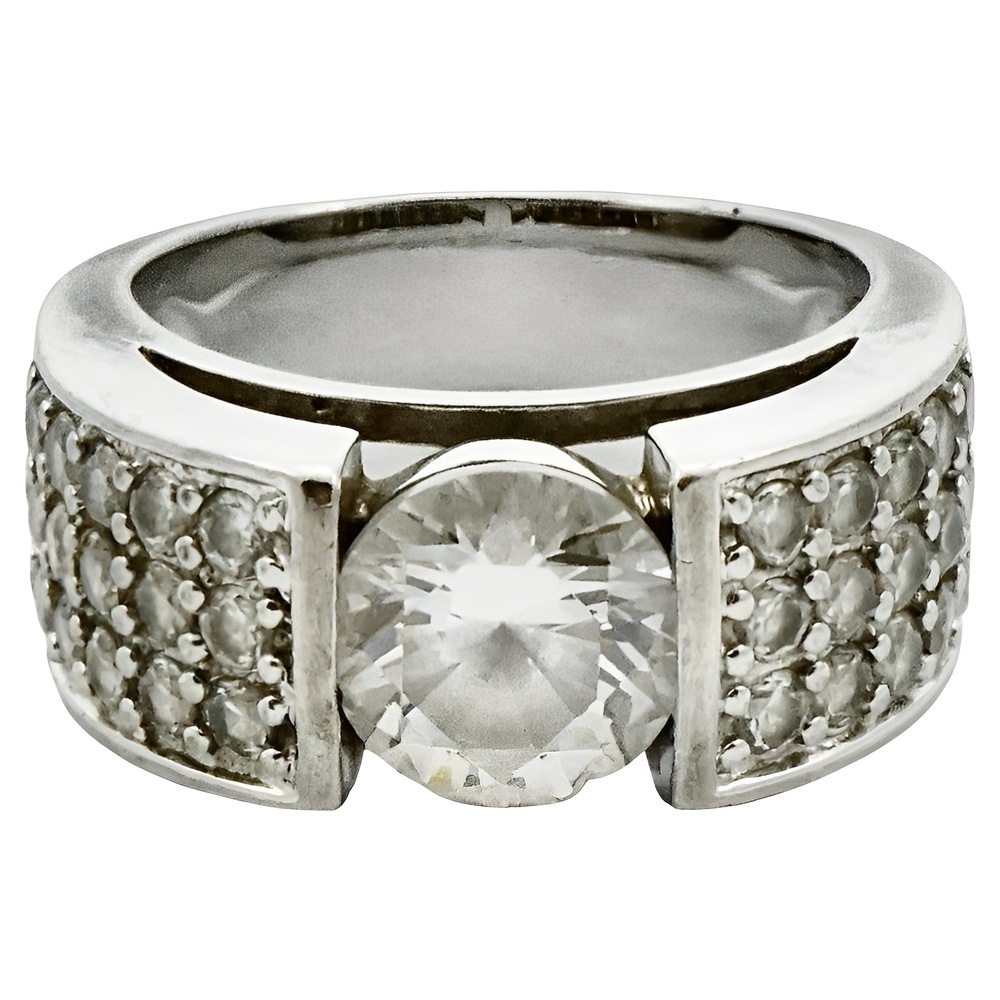 Silver Diamonique Cubic Zirconia Ring Pav Shoulders