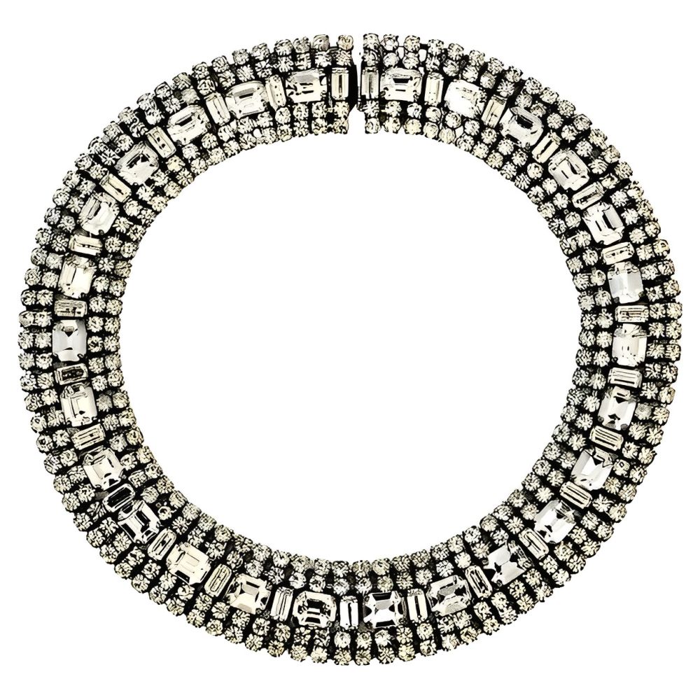 Silver Tone Classic Clear Rhinestone Collar / Necklace circa 1950s