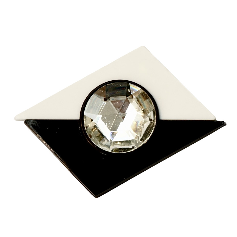 Black and White Plastic Brooch with a Faceted Dome