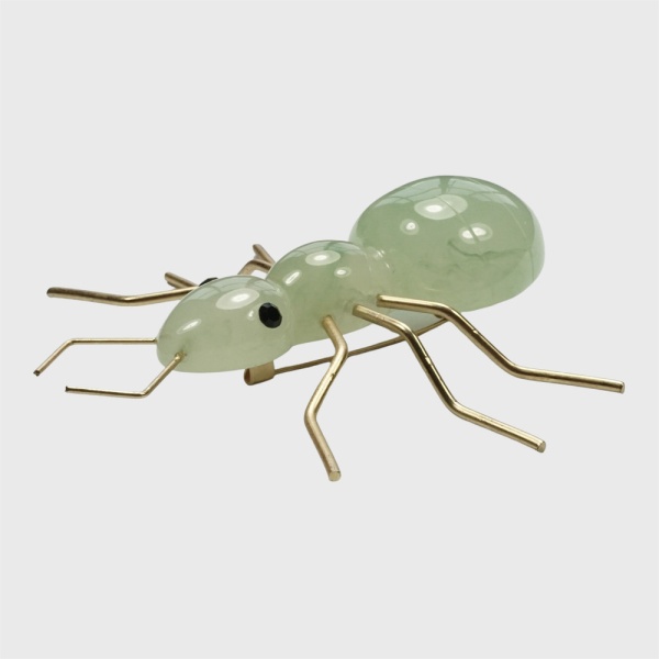 Gold Tone and Pale Green Ant Statement Brooch