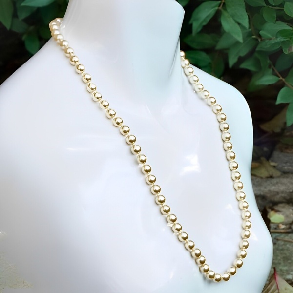 Cream Glass Pearl Necklace with Gold Plated Clasp