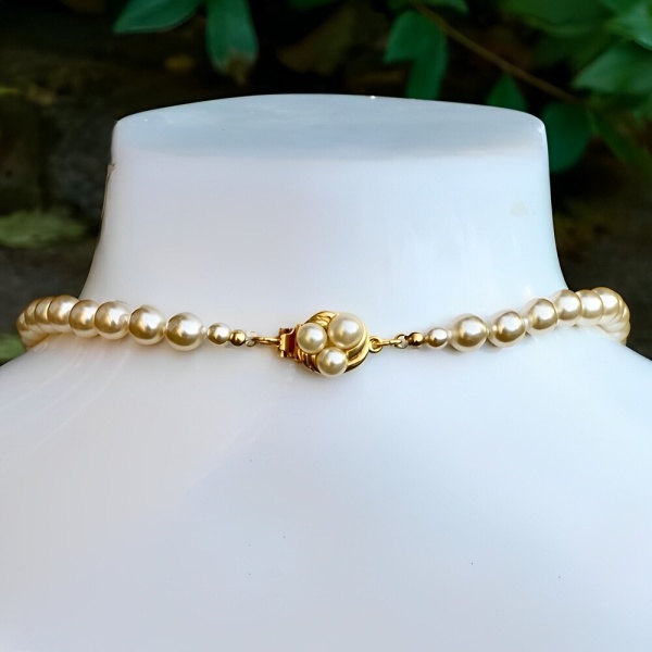 Cream Glass Pearl Necklace with Gold Plated Clasp