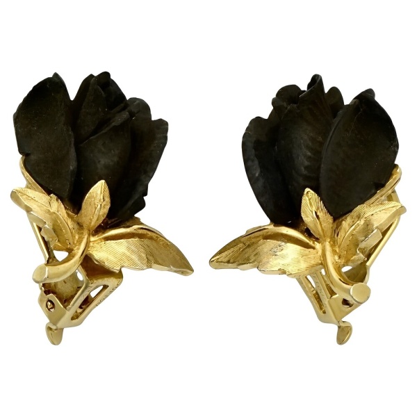 Marcel Boucher Black Rose Clip On Earrings