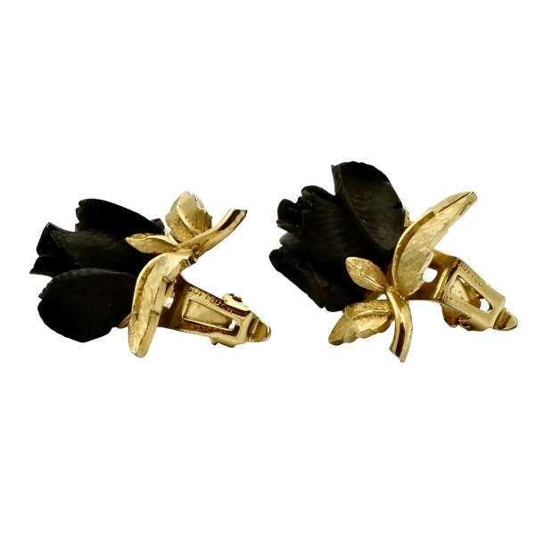 Marcel Boucher Black Rose Clip On Earrings