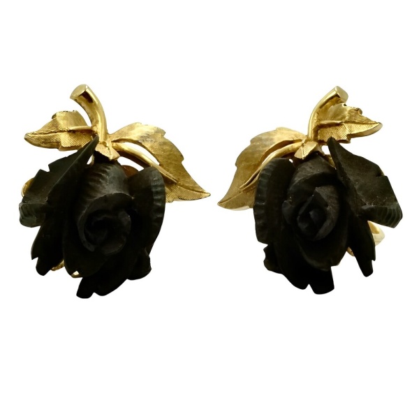 Marcel Boucher Black Rose Clip On Earrings