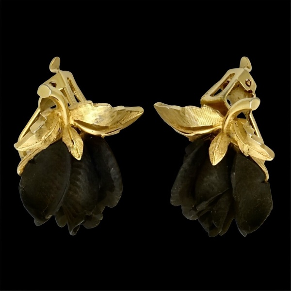 Marcel Boucher Black Rose Clip On Earrings