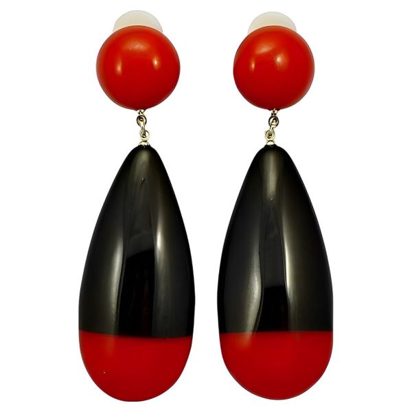 Marion Godart Red and Black Plastic Statement Earrings