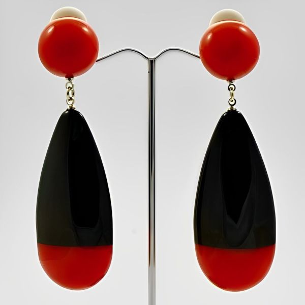 Marion Godart Red and Black Plastic Statement Earrings