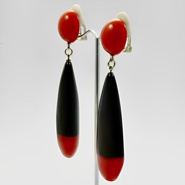 Marion Godart Red and Black Plastic Statement Earrings