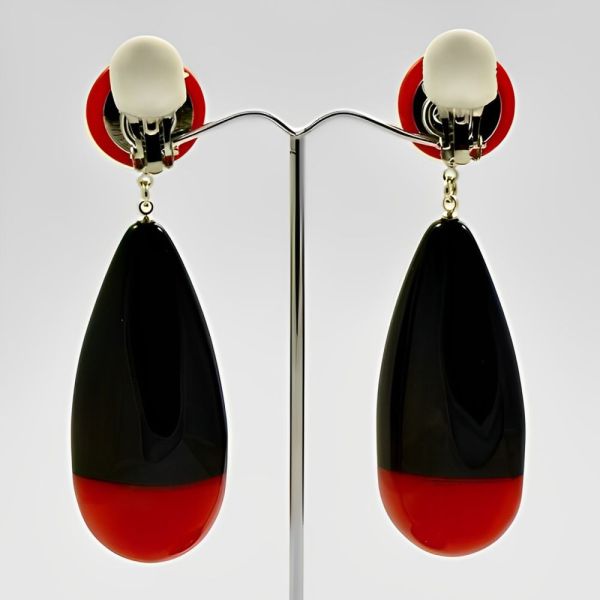 Marion Godart Red and Black Plastic Statement Earrings