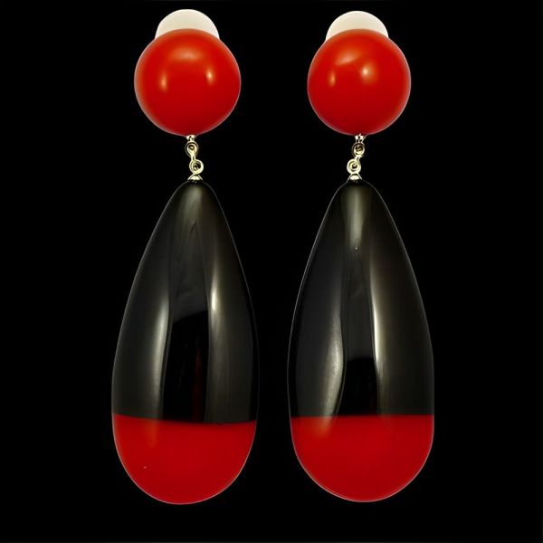 Marion Godart Red and Black Plastic Statement Earrings