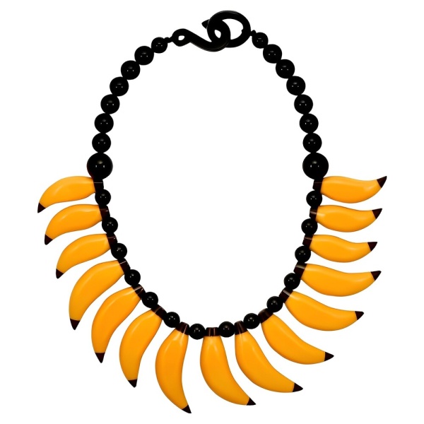 Marion Godart Plastic Bananas and Black Bead Necklace