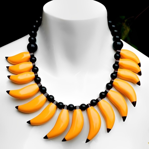 Marion Godart Plastic Bananas and Black Bead Necklace