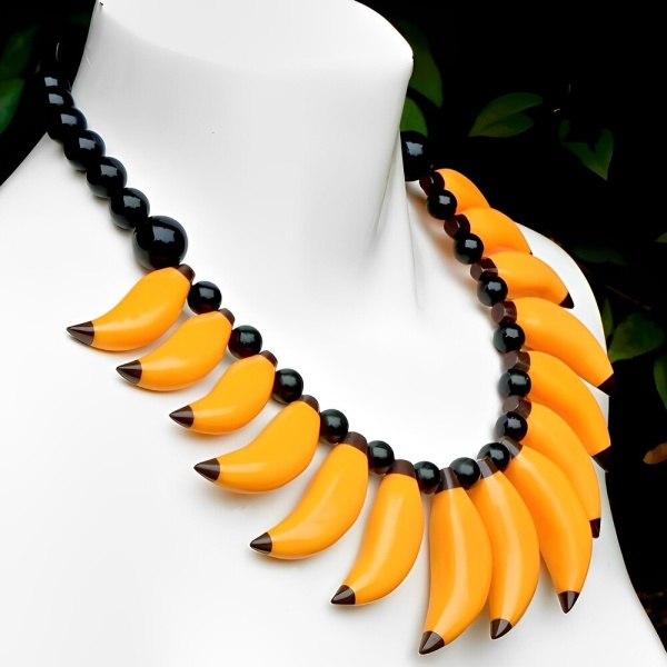 Marion Godart Plastic Bananas and Black Bead Necklace