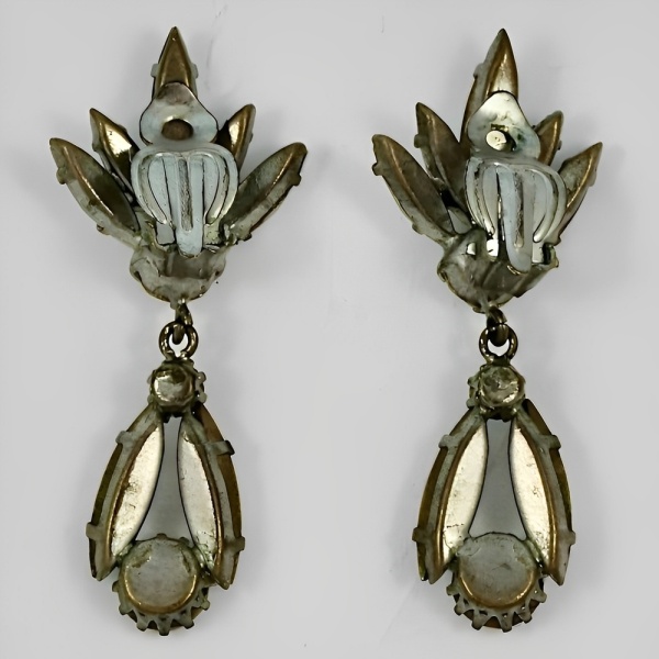 Marquise Rhinestone Drop Earrings circa 1950s