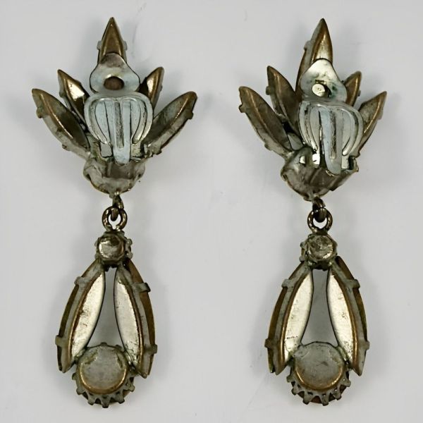 Marquise and Round Rhinestone Drop Earrings circa 1950s