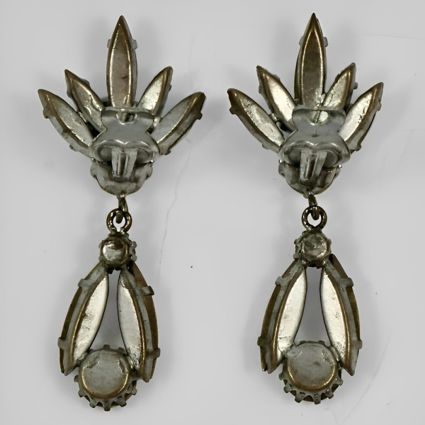 Marquise Rhinestone Drop Earrings circa 1950s