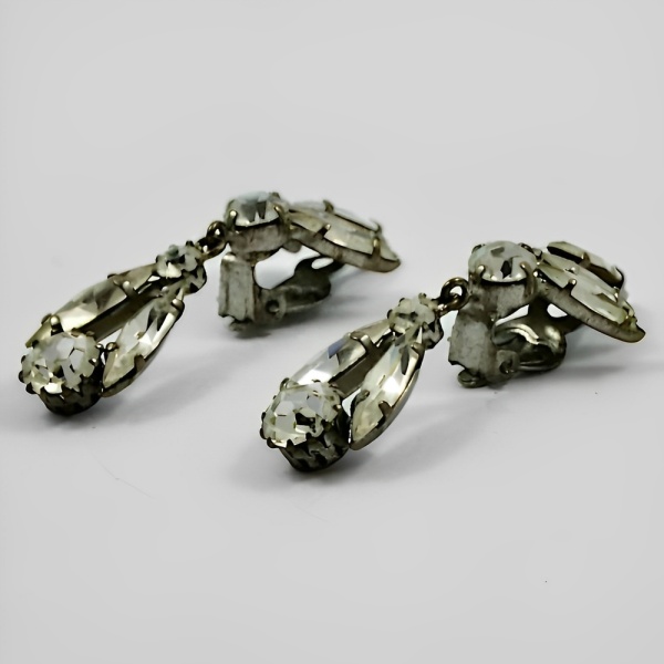 Marquise Rhinestone Drop Earrings circa 1950s