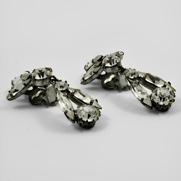 Marquise Rhinestone Drop Earrings circa 1950s