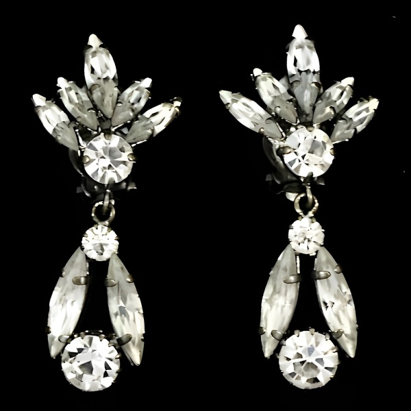 Marquise Rhinestone Drop Earrings circa 1950s