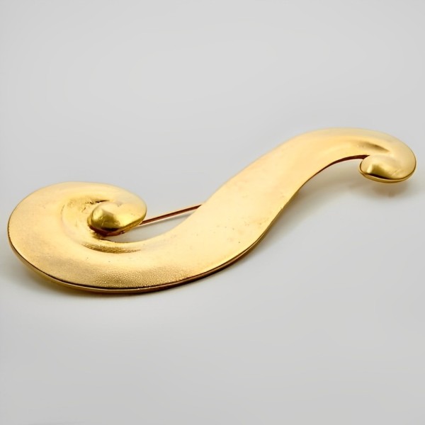 Matt Gold Plated Abstract Wave Statement Brooch circa 1980s