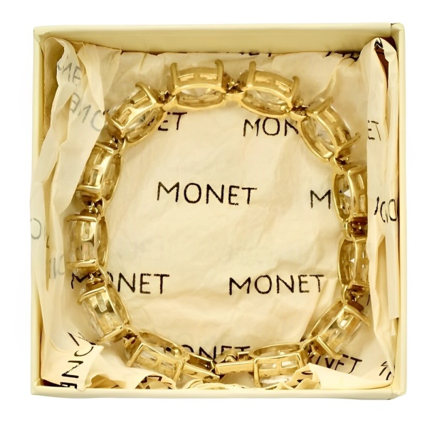 Monet Gold Plated and Rhinestone Link Bracelet