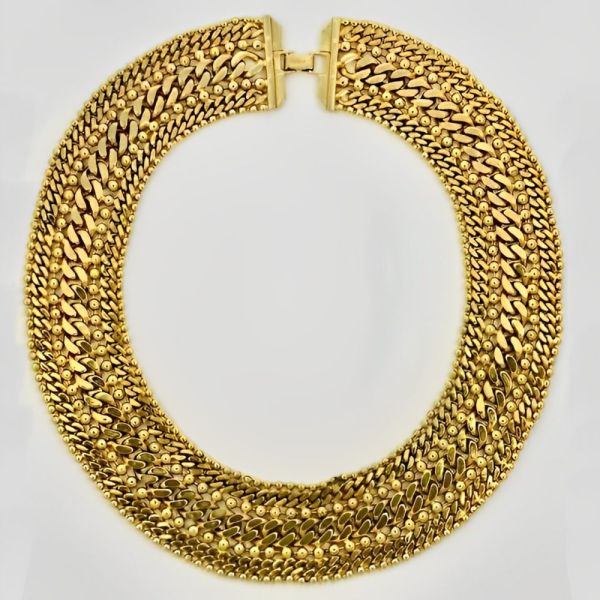 Monet Gold Plated Curb and Ball Chain Collar Necklace circa 1980s