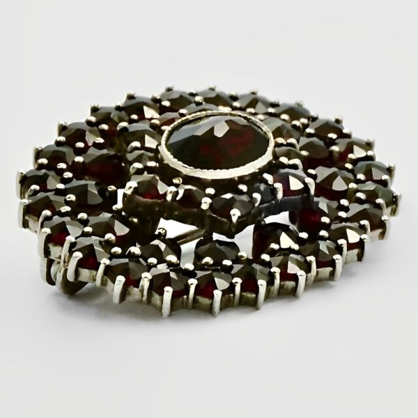 Oval Silver and Garnet Brooch circa 1930s