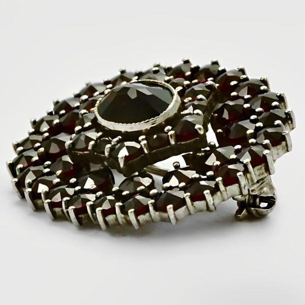 Oval Silver and Garnet Brooch circa 1930s