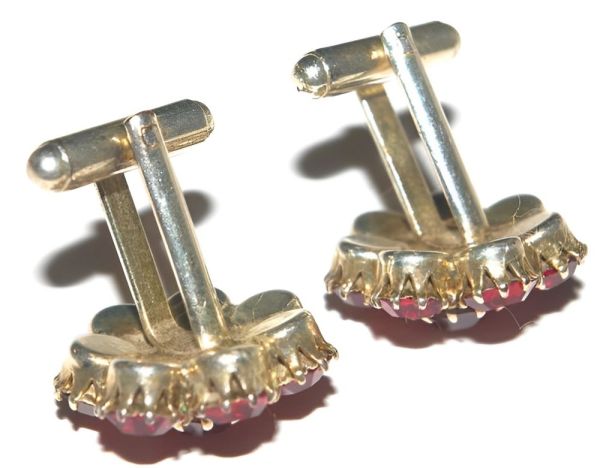 Pale Gold Tone and Ruby Red Glass Cufflinks circa 1970s