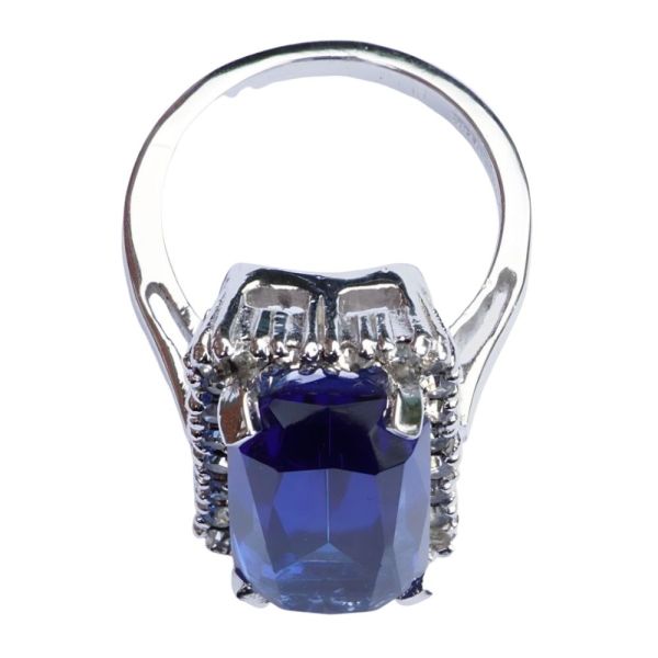 Panetta Blue Glass and Rhinestones Cocktail Ring circa 1970s