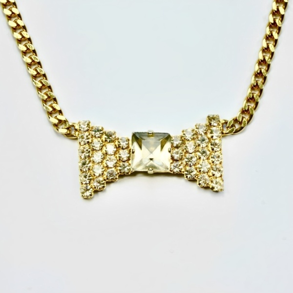 Pierre Cardin Rhinestone Bow Necklace circa 1980s