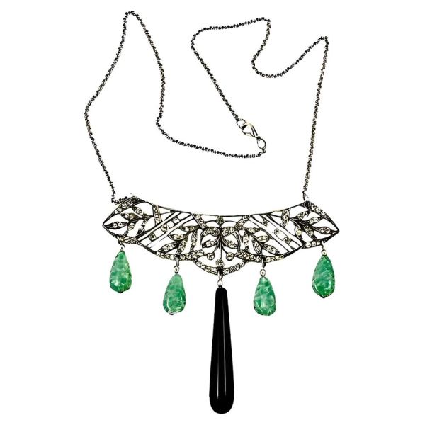 Reworked Tiara Crystal Necklace Peking Black Drops circa 1930s
