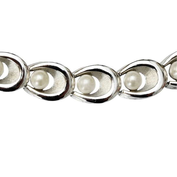 Trifari Brushed and Shiny Bracelet with Faux Pearls