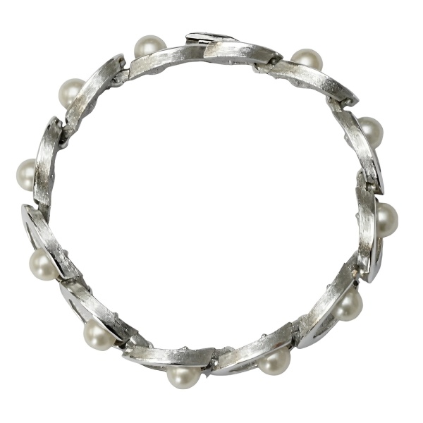 Trifari Brushed and Shiny Bracelet with Faux Pearls