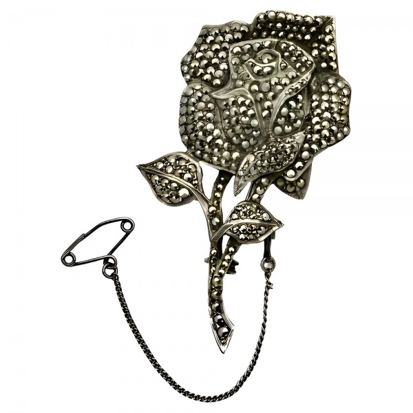 Silver and Marcasite Rose Brooch circa 1930s