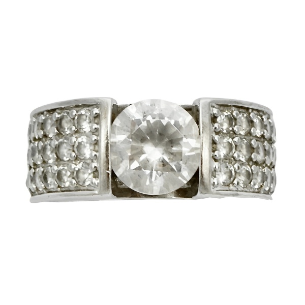 Silver Diamonique Cubic Zirconia Ring Pav Shoulders