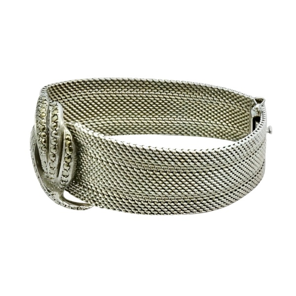 Silver Mesh Bracelet with a Swirl Marcasite Design