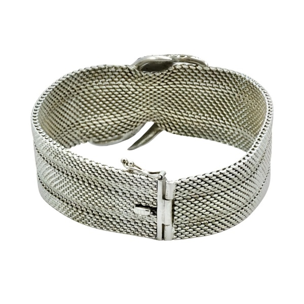 Silver Mesh Bracelet with a Swirl Marcasite Design