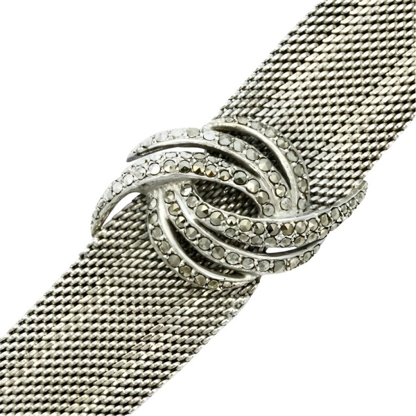 Silver Mesh Bracelet with a Swirl Marcasite Design