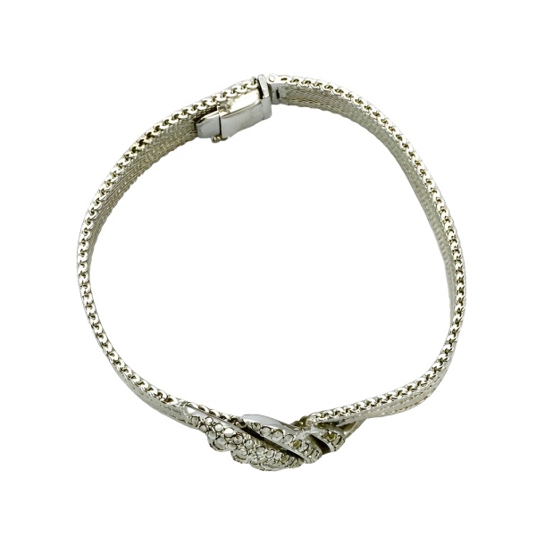 Silver Mesh Bracelet with a Swirl Marcasite Design