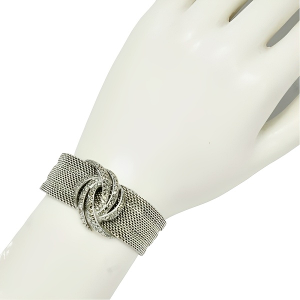 Silver Mesh Bracelet with a Swirl Marcasite Design