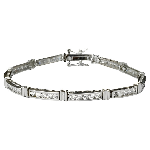 Silver Plated and Clear Rhinestone Bracelet circa 1980s